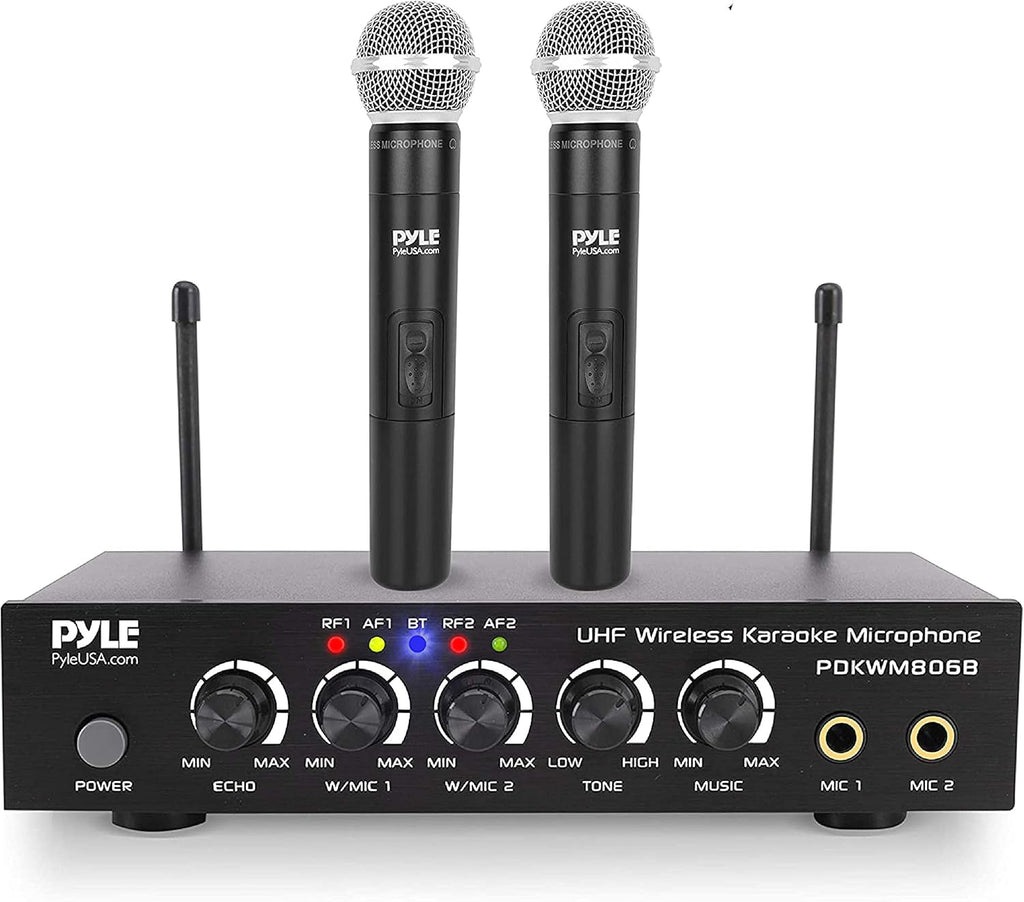 UHF Wireless Microphone System, Dual Bluetooth Cordless Microphone Set, 2 Handheld Transmitter Mic, Mixer Receiver, RCA Z789077