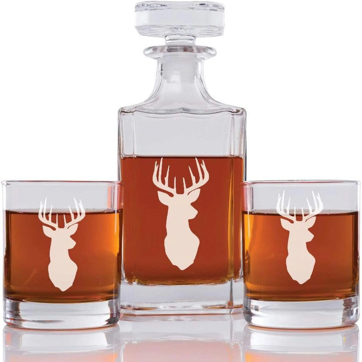 Engraved Decanter And Rock Glasses, Set Of 3 U665
