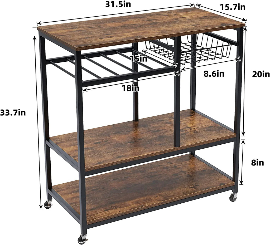 Black 3-Tier Baker's Rack Utility Shelf with Storage and Drawer B37736