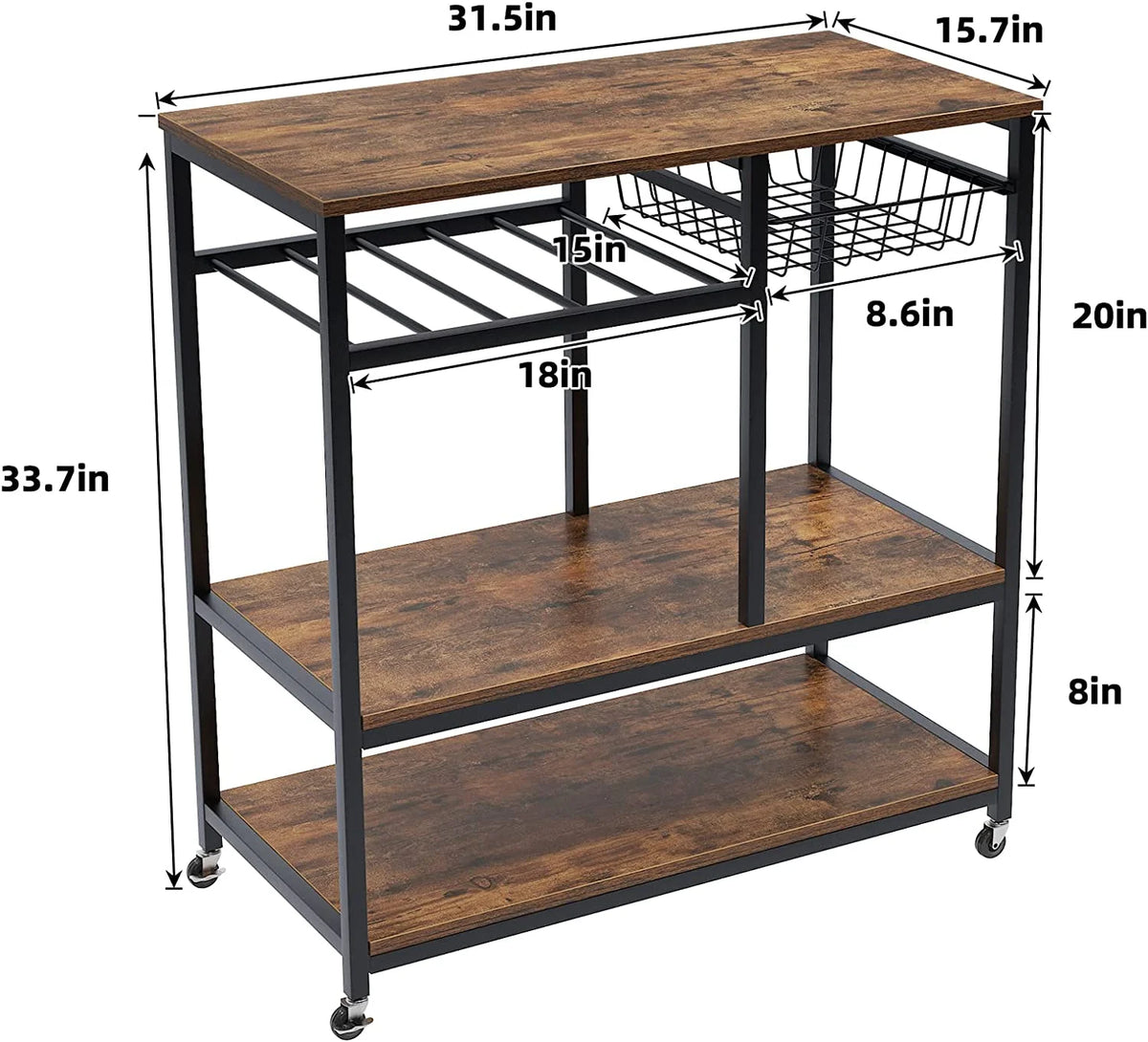 Black 3-Tier Baker's Rack Utility Shelf with Storage and Drawer B37736