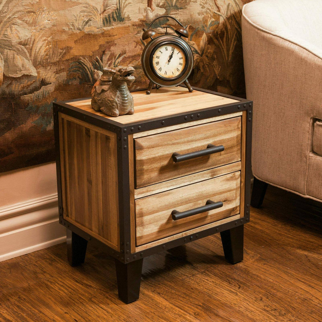 Natural Stained Acacia Wood Two Drawer Night Stand S994