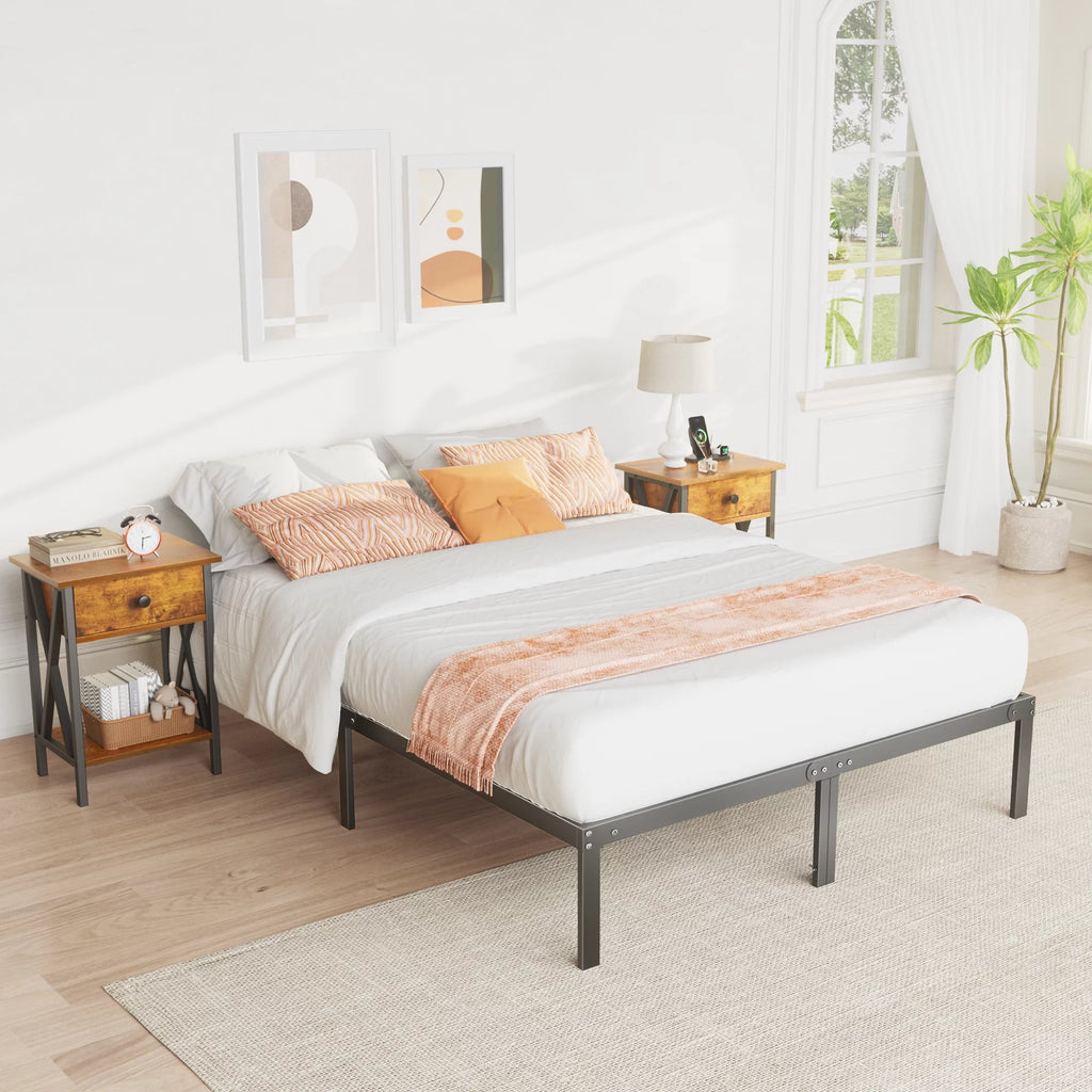 Queen Platform Bed Frame with Storage and Steel Slat Support K771998