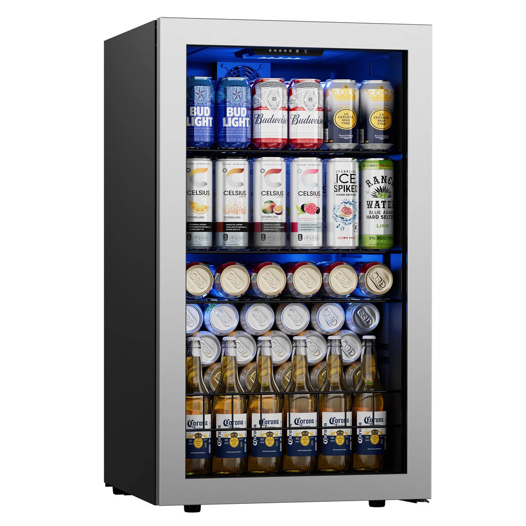 Beverage Refrigerator Cooler 102-140 Can Freestanding Mini Fridge with Glass Door F1949