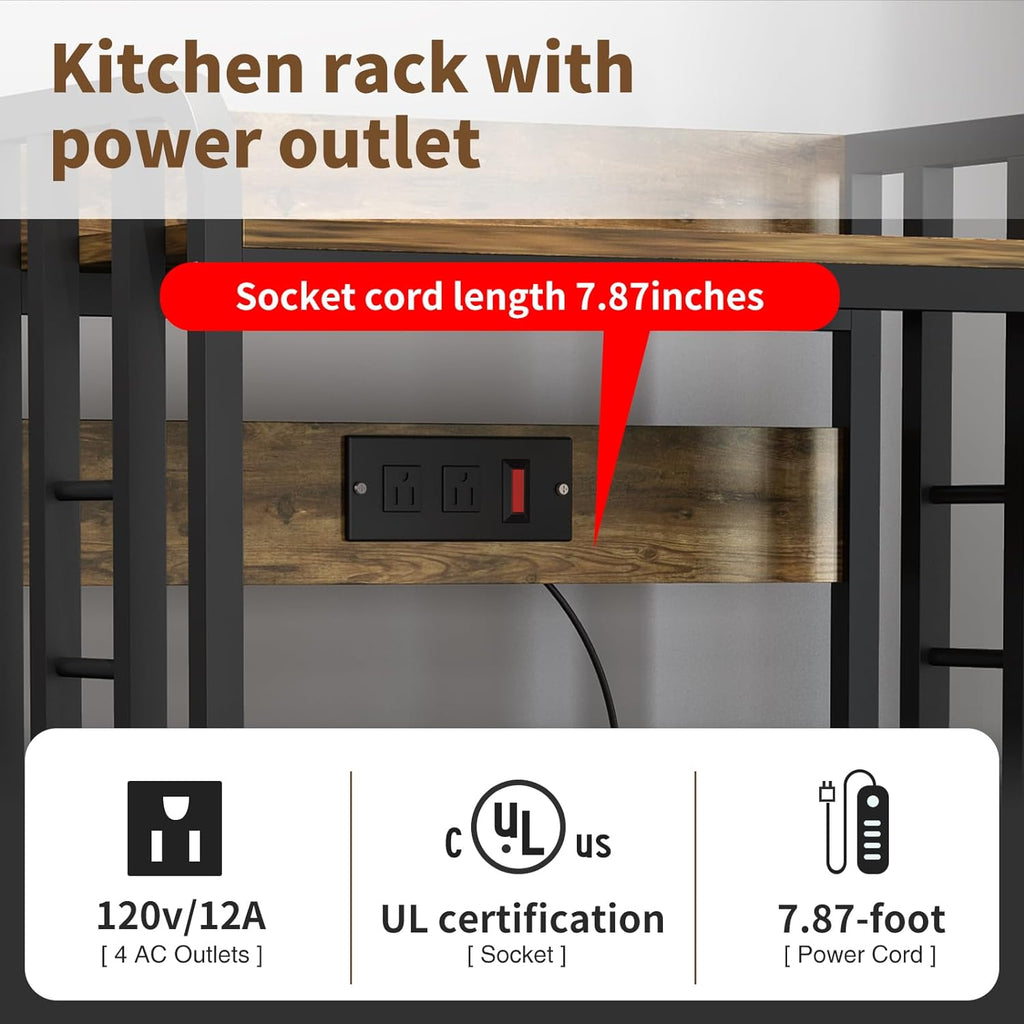 Rustic Brown 4-Tier Kitchen Baker's Rack with Power Outlet T4626