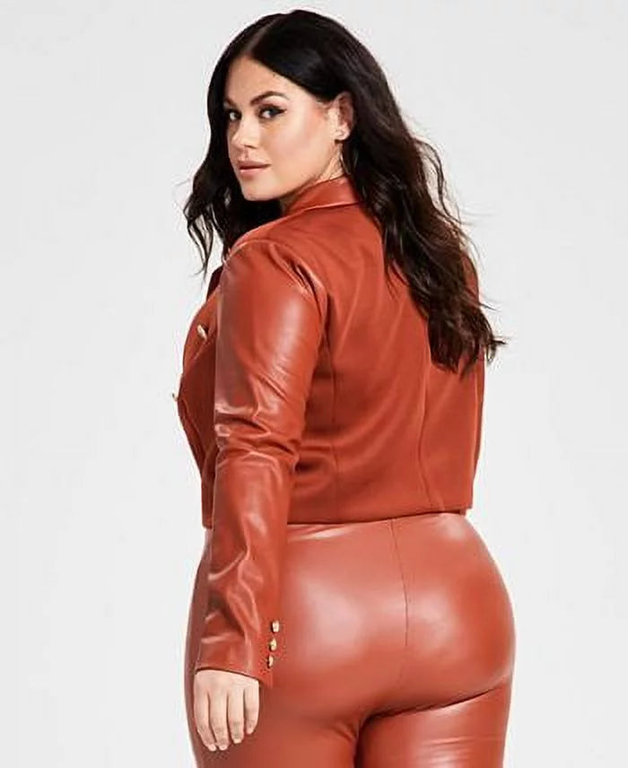 Plus Size Faux Leather Cropped Blazer D938
