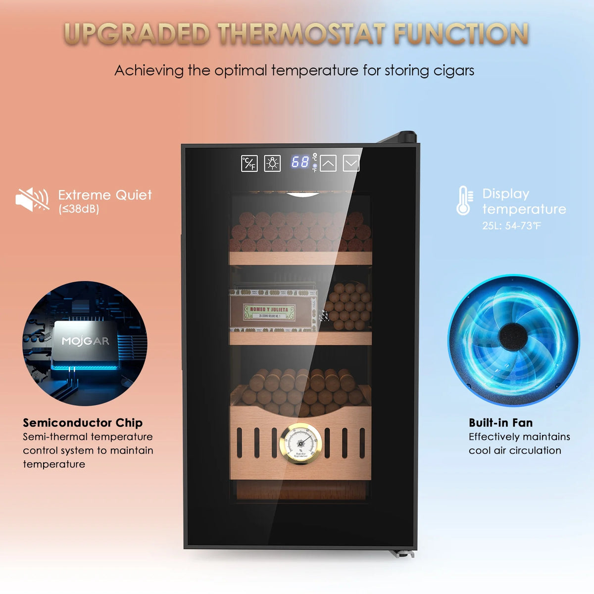 25L 200 Counts Electric Cigar Humidor Cabinet with Heating & Cooling Control N9465