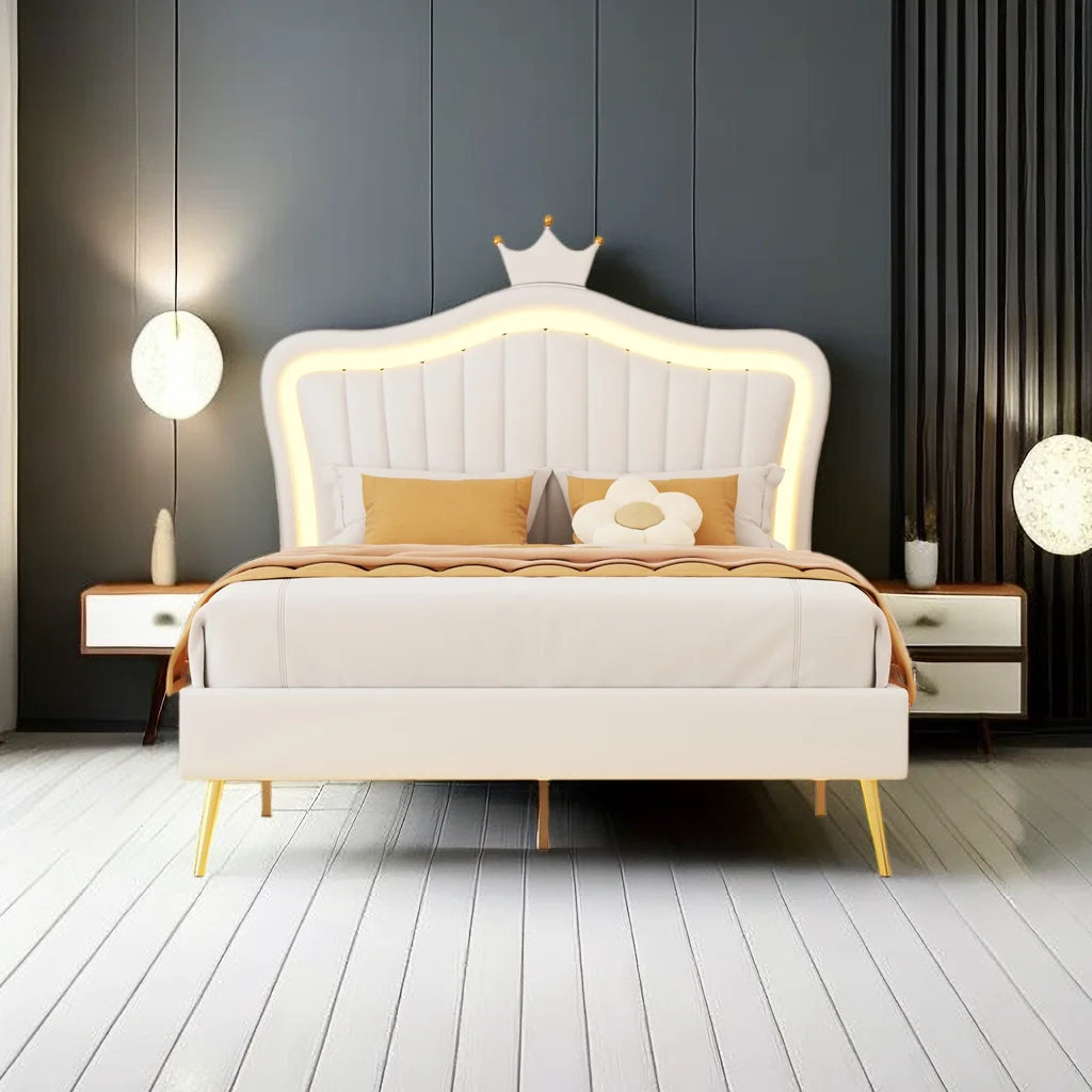 Full Size Upholstered Bed Frame with LED Lights X610936