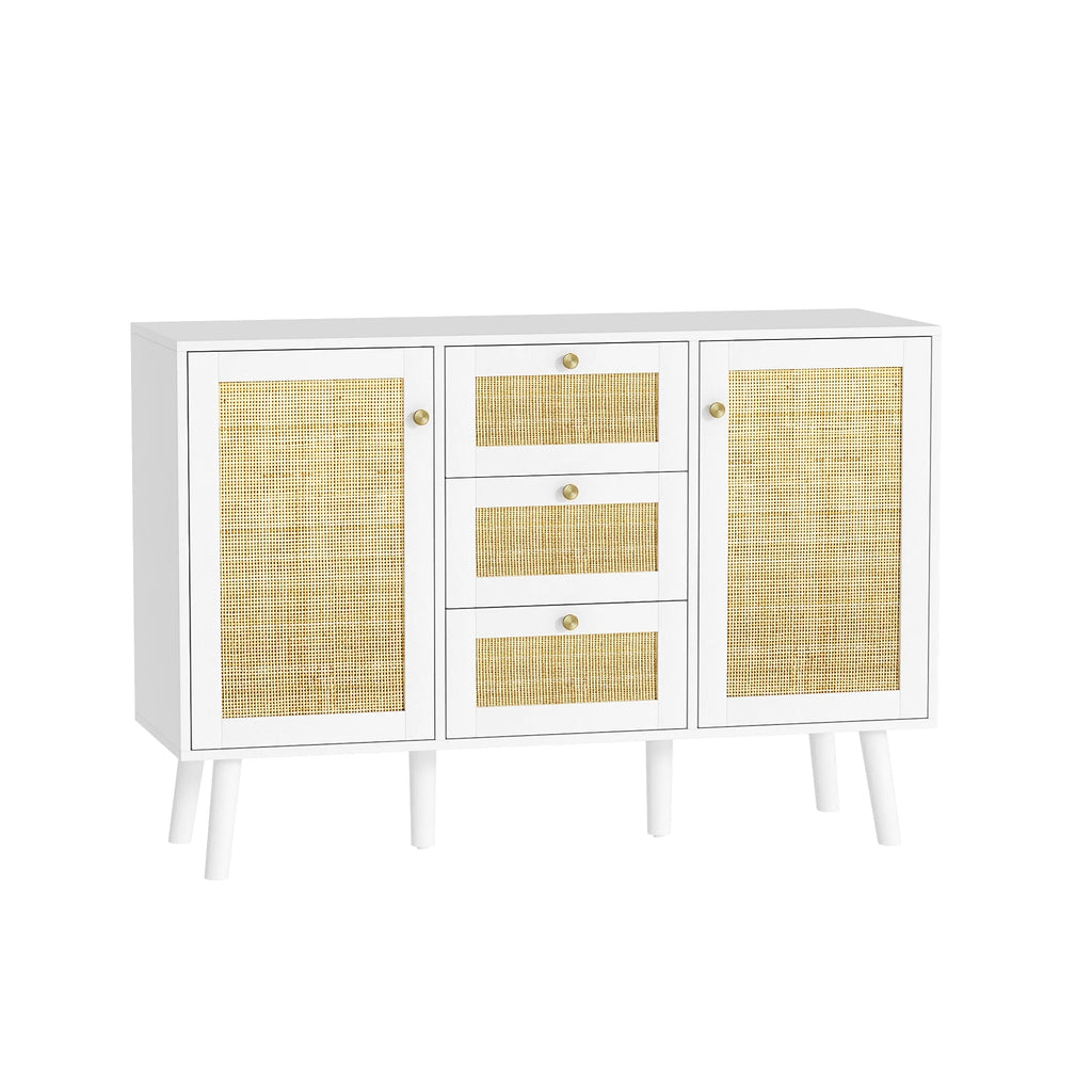 White Rattan Storage Cabinet with 2 Doors 3 Drawers Y6463