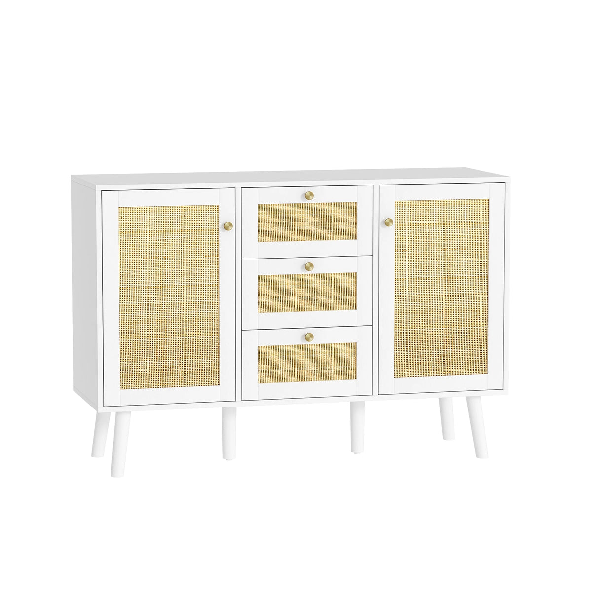 White Rattan Storage Cabinet with 2 Doors 3 Drawers Y6463