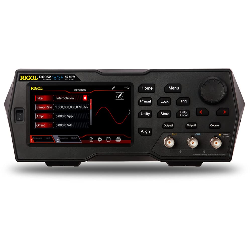 Function/Arbitrary Waveform Generator, 50 MHz, 250 MSa/s, 2 Channels, 16 Mpts, 16 Bit Vertical Resolution, 4.3 Inch TFT Colour Touch Screen M5938
