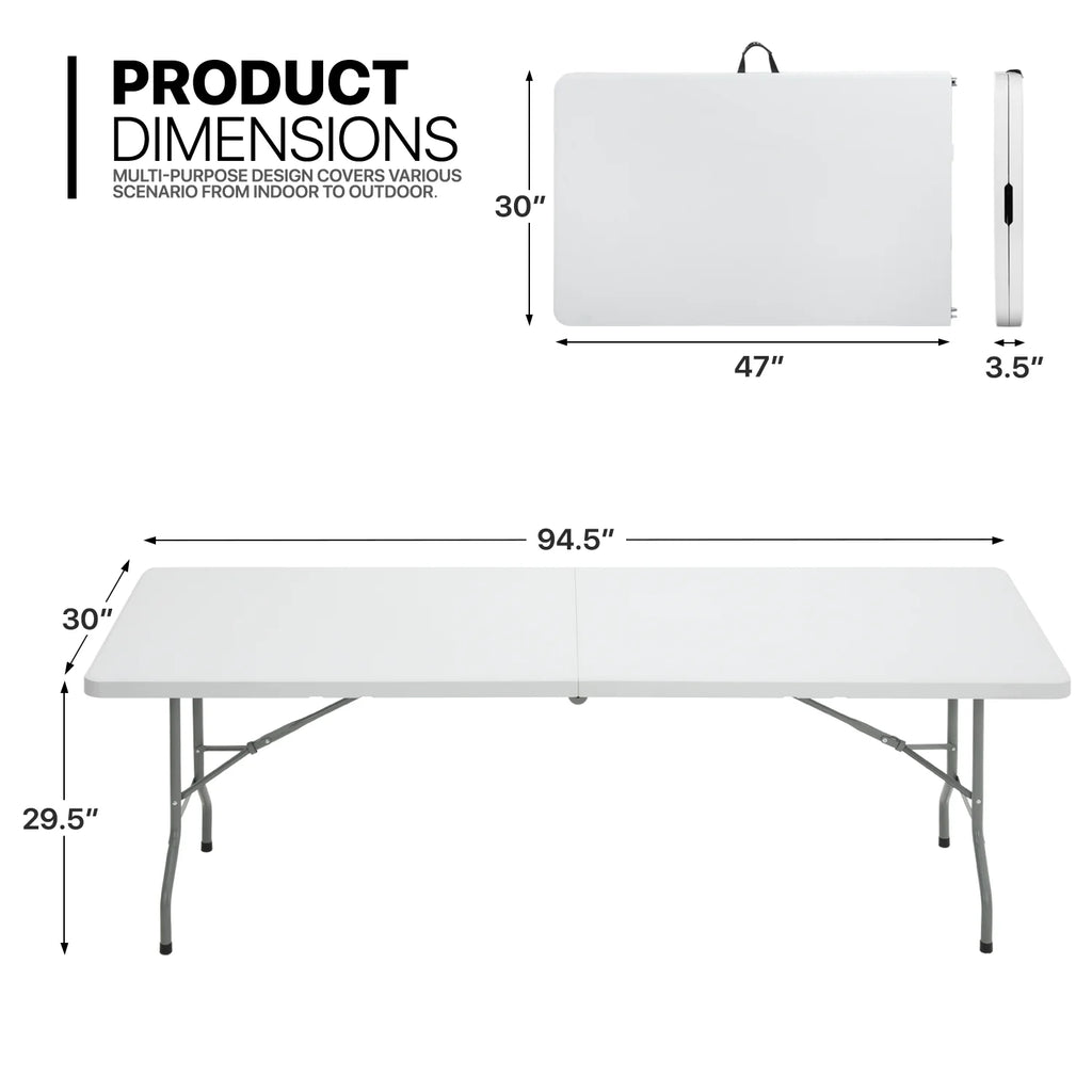 11 Pieces Heavy Duty Utility 8 Ft Folding Plastic Dining Table with Handle and Chair Set E9210