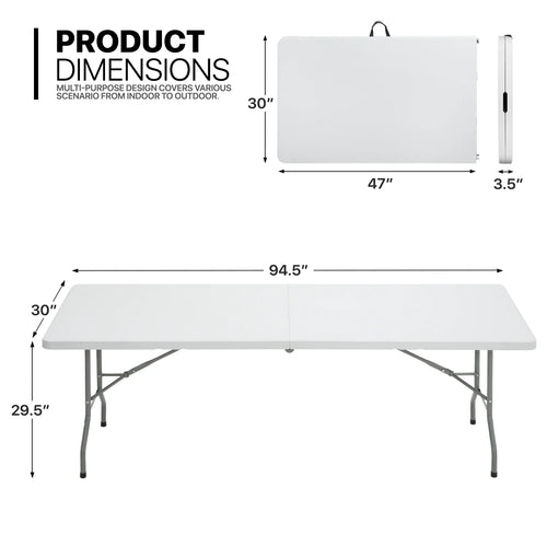 11 Pieces Heavy Duty Utility 8 Ft Folding Plastic Dining Table with Handle and Chair Set E9210