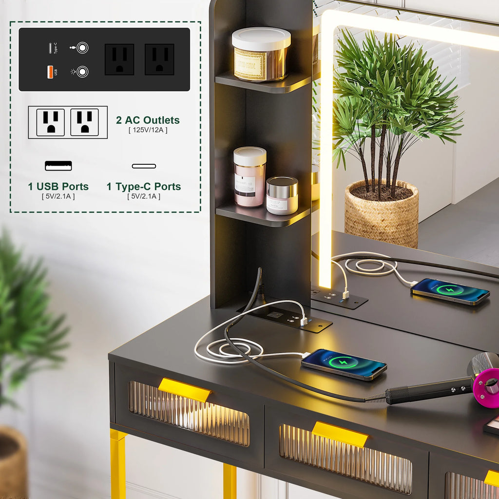 Makeup Vanity Table Set with LED Mirror and 6 Drawers Q738