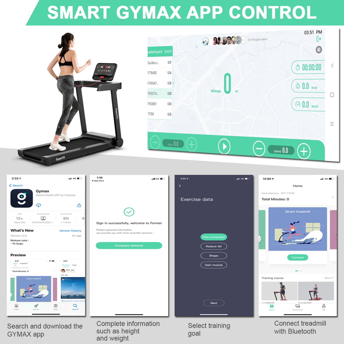 Electric Motorized Treadmill with LED Display S495419