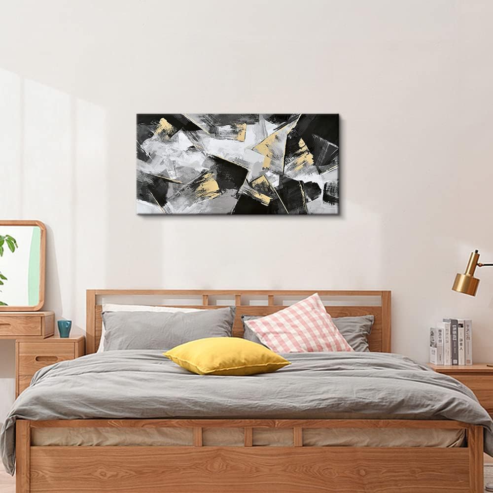 Black and White Abstract Canvas Art with Gold Foil, 20x40 Inch Pack of 2 P41402
