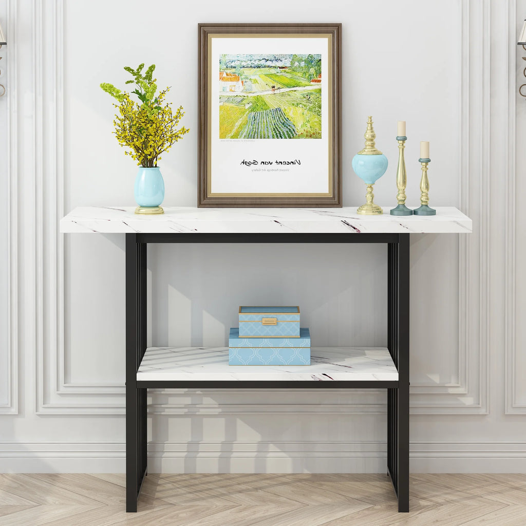 Black & White 42-Inch Console Table with Metal Legs L7444