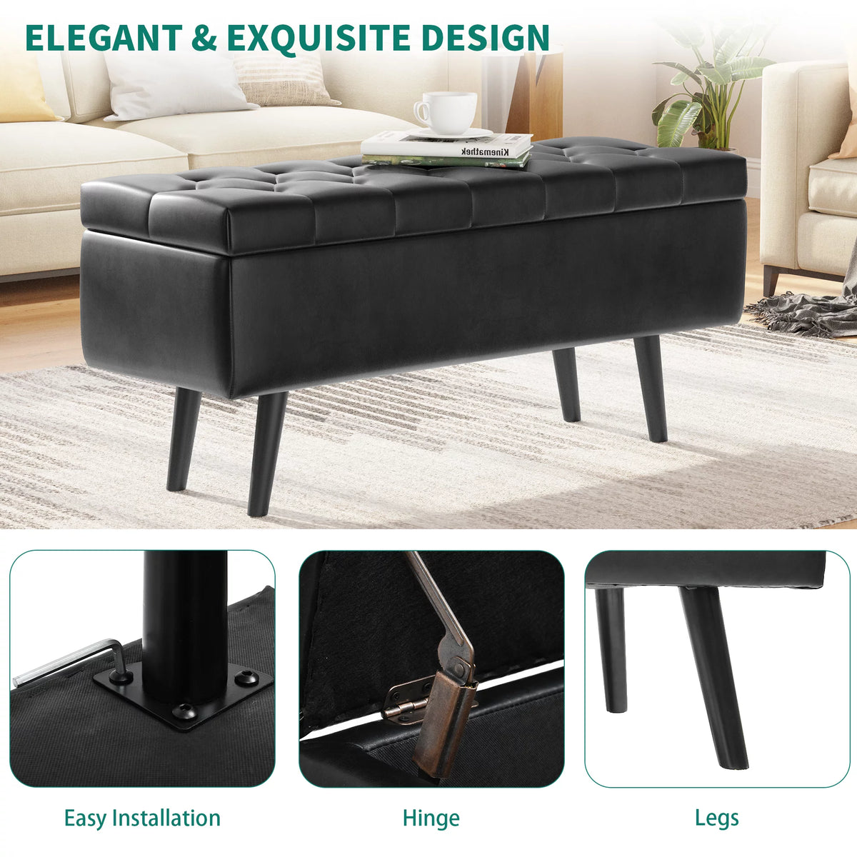 Faux Leather Storage Ottoman Bench P3529