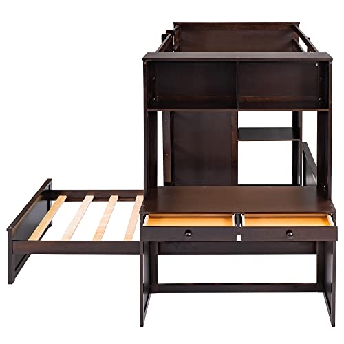 Twin Over Twin Solid Wood Bunk Bed with Storage I741