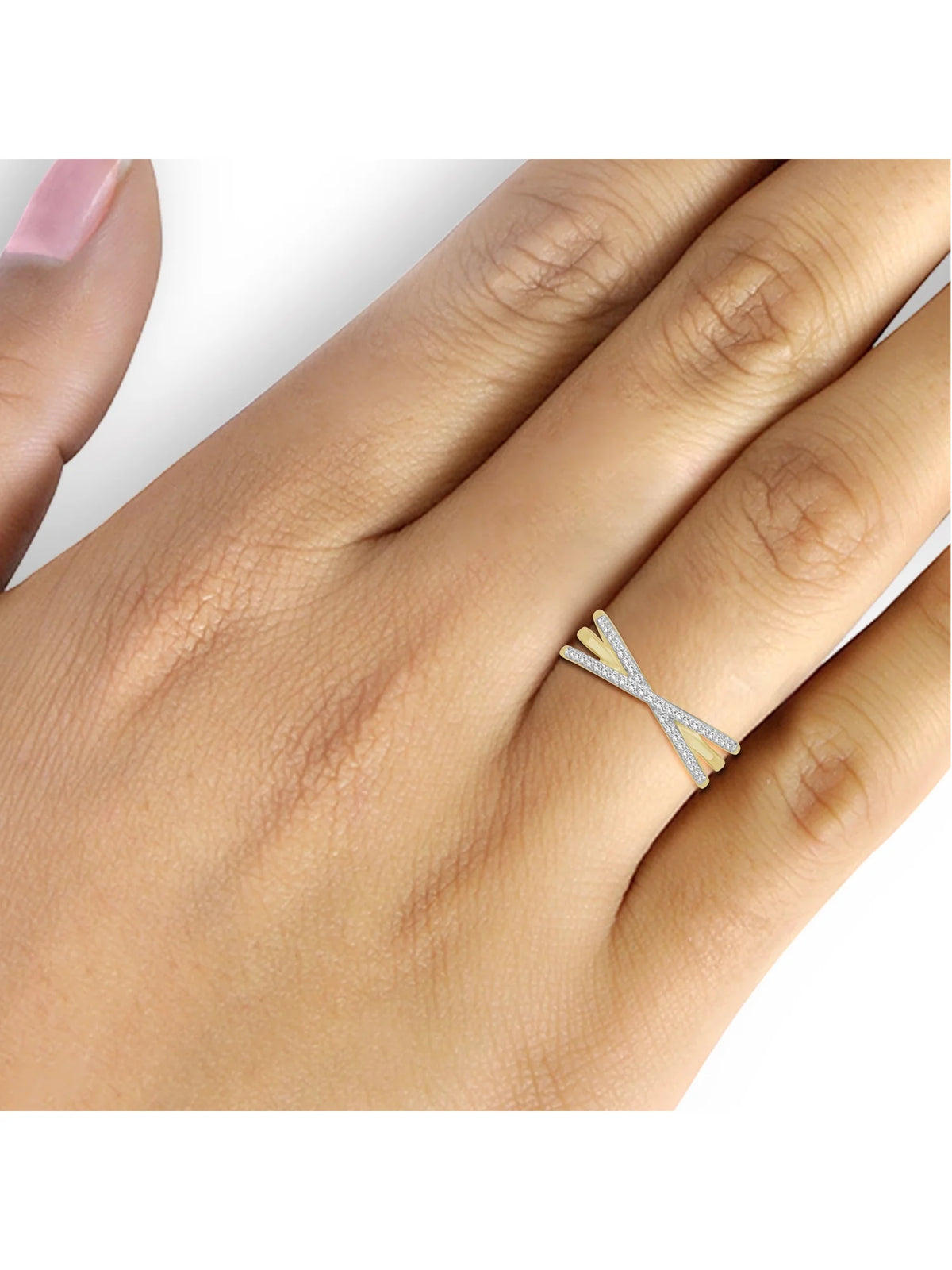 14K Gold Plated Silver Criss Cross Ring with Real Diamond J23324