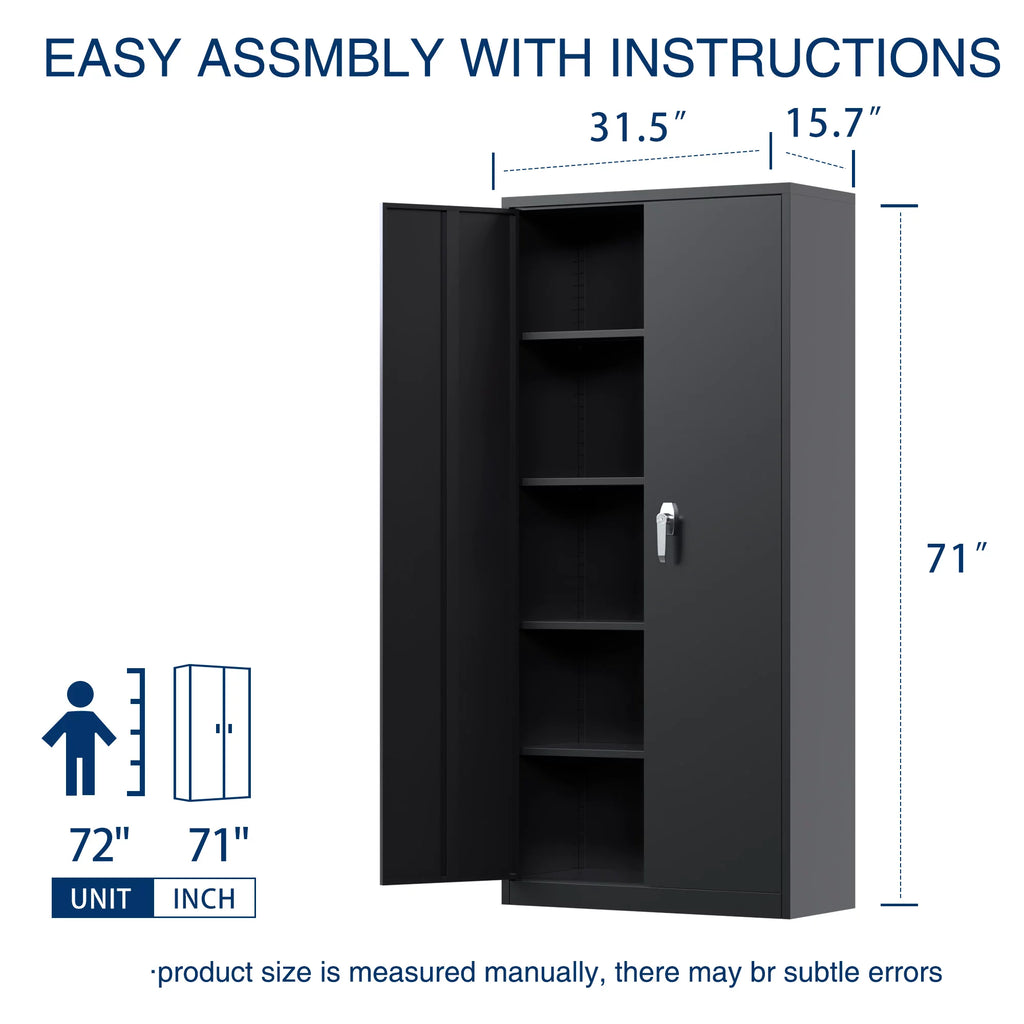 71 In Black Metal Storage Cabinet with Locking Doors and Adjustable Shelves I475945
