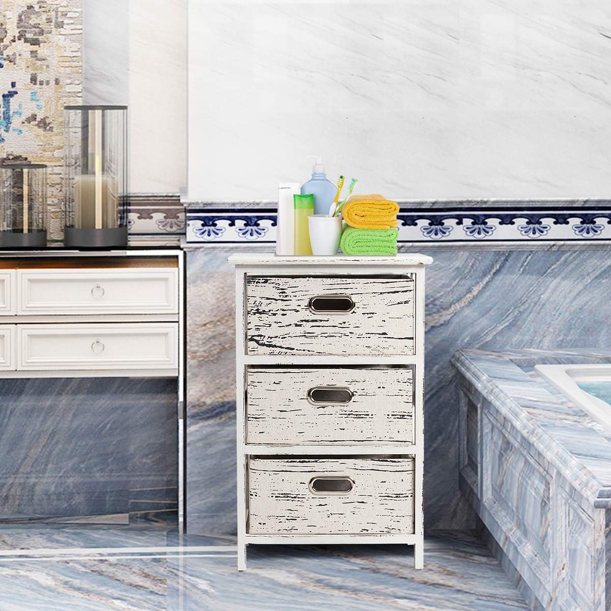 3 Fabrics Storage Drawer Units with Wood Frame O100224