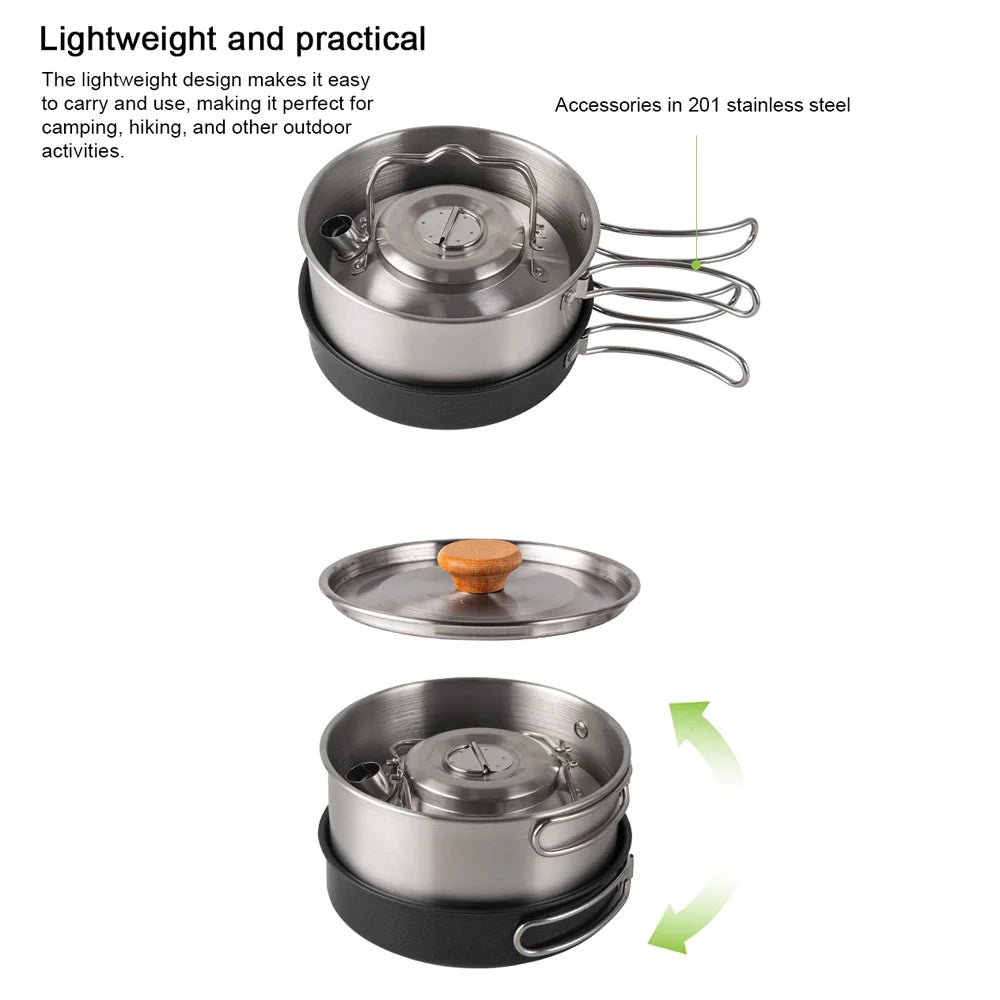 Stainless Steel Camping Cookware Set with Pot Frying Pan Kettle E568790