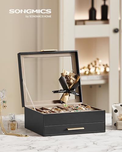 3-Layer Jewelry Box with Glass Lid and 2 Drawers N246
