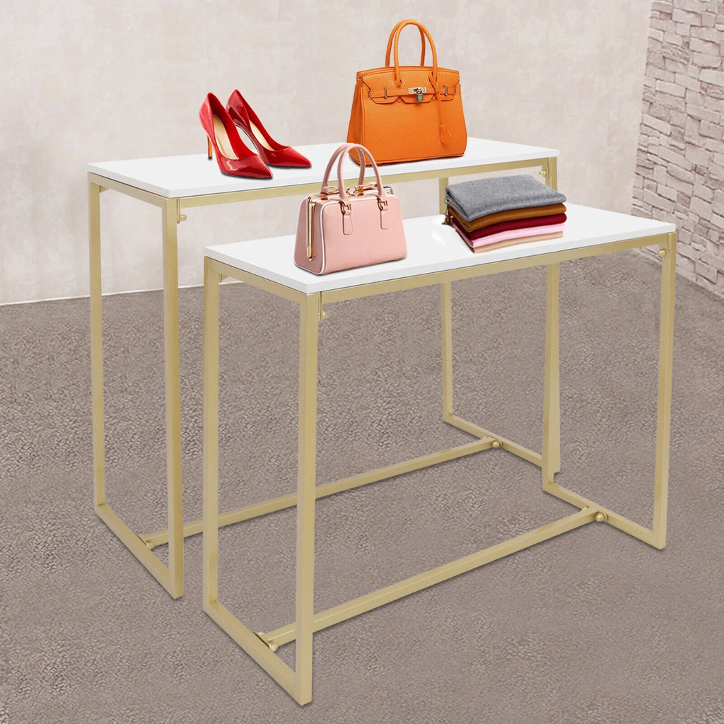 Gold Metal Nesting Tables Display Stand 2 Piece Set D618