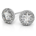 18K White Gold Diamond Halo Stud Earrings Screw-Back F33340