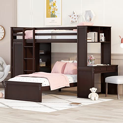 Twin Over Twin Solid Wood Bunk Bed with Storage I741