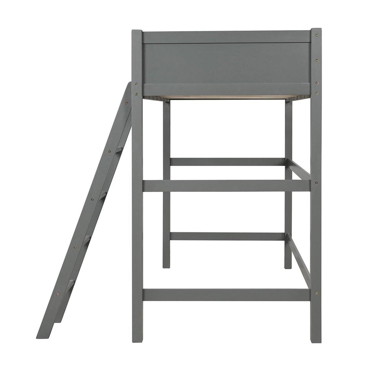 Grey Solid Wood Loft Bed with Angled Ladder Y506847