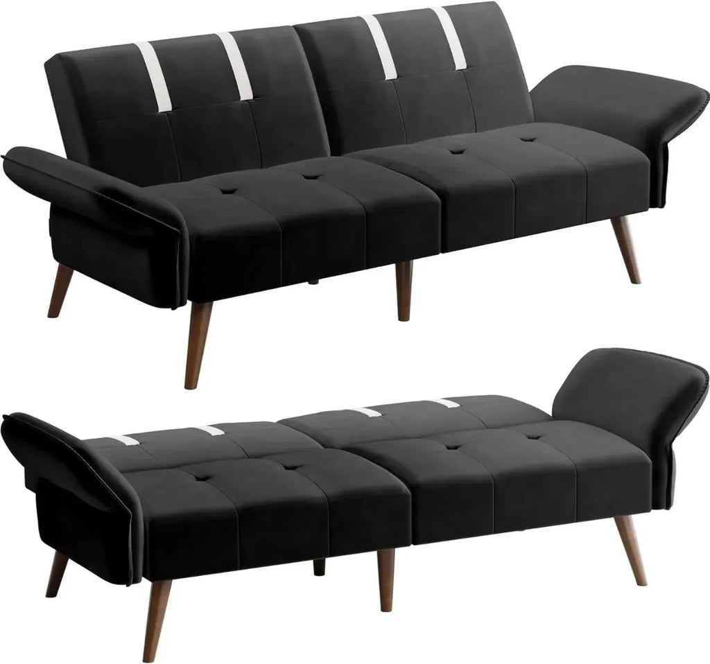 Black Velvet Sofa Bed with Adjustable Armrests I88123