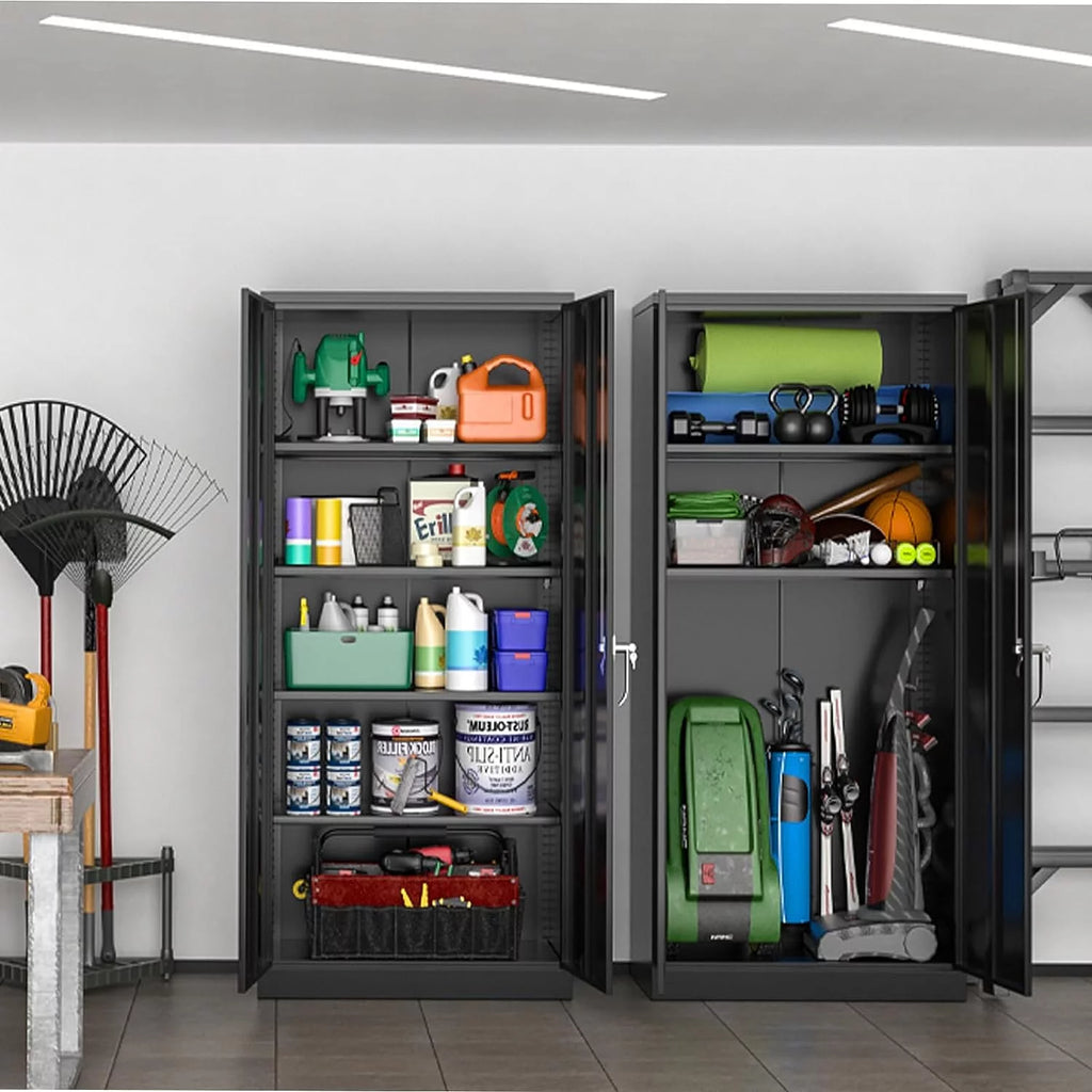 71 In Black Metal Storage Cabinet with Locking Doors and Adjustable Shelves I475945