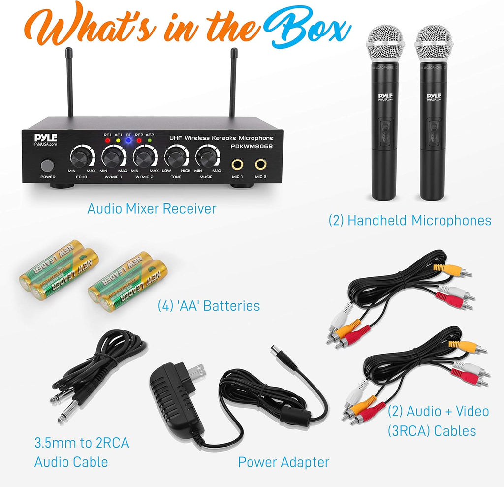 UHF Wireless Microphone System, Dual Bluetooth Cordless Microphone Set, 2 Handheld Transmitter Mic, Mixer Receiver, RCA Z789077
