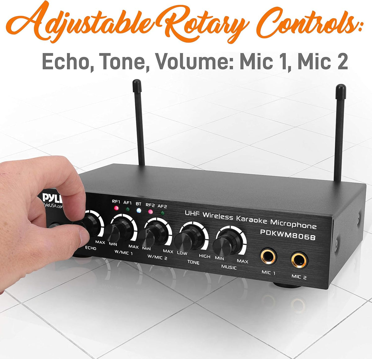 UHF Wireless Microphone System, Dual Bluetooth Cordless Microphone Set, 2 Handheld Transmitter Mic, Mixer Receiver, RCA Z789077