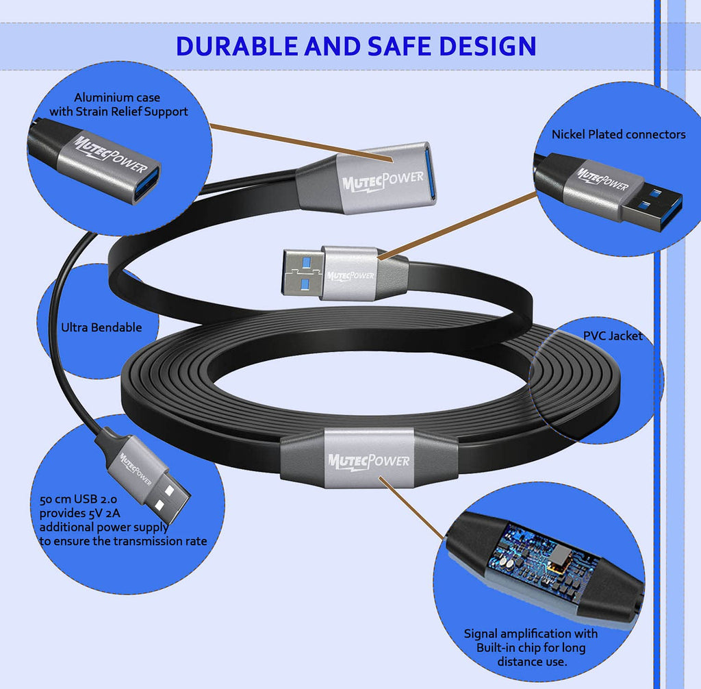 Black 50 Feet Active USB 3.0 Male to Female Extension Cable with 2 Boosters Z558238