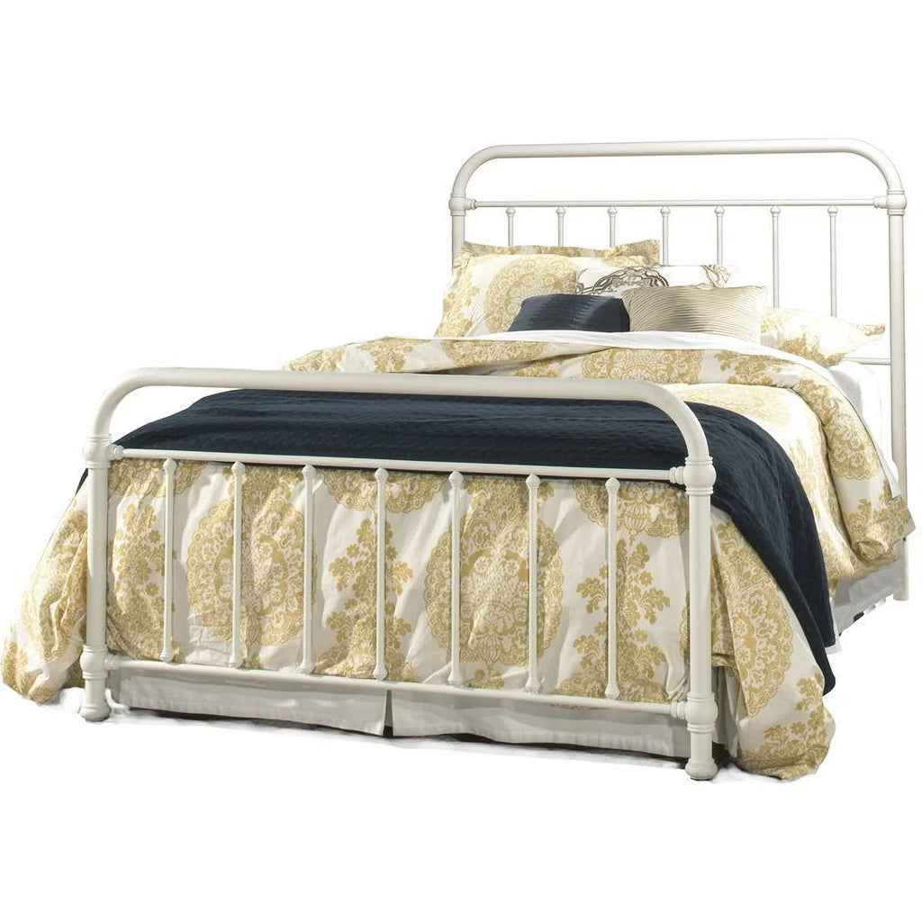 Queen Metal Spindle Panel Bed in White Q679