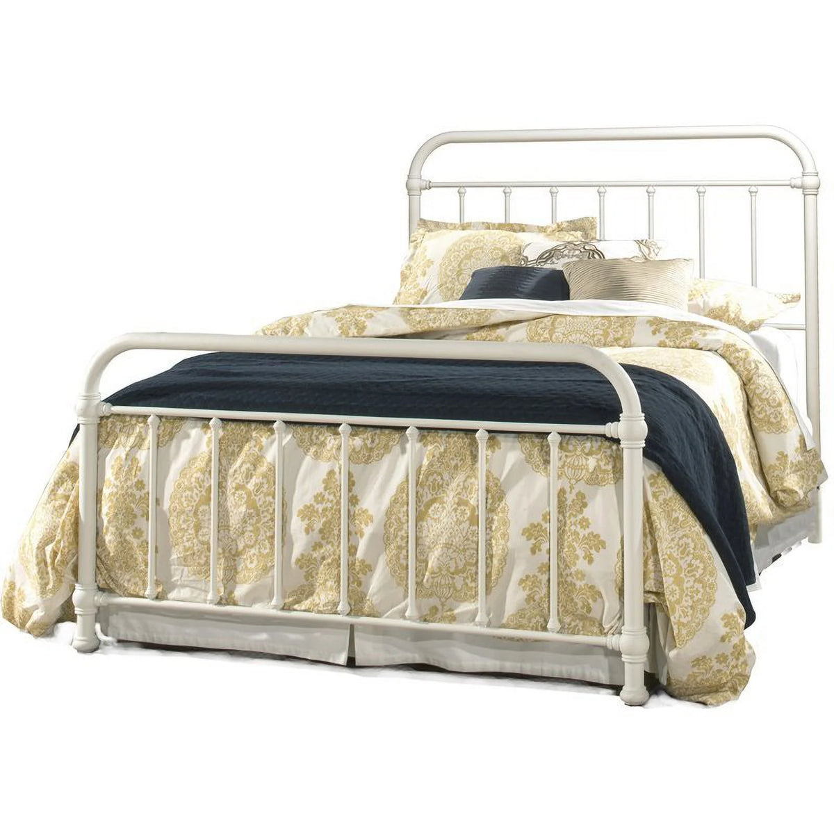 Queen Metal Spindle Panel Bed in White Q679