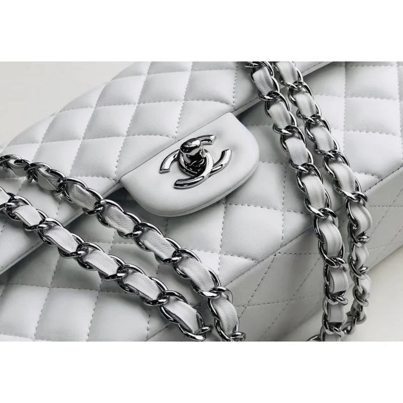 White Medium Size Lambskin Leather Flap Bag Q673303