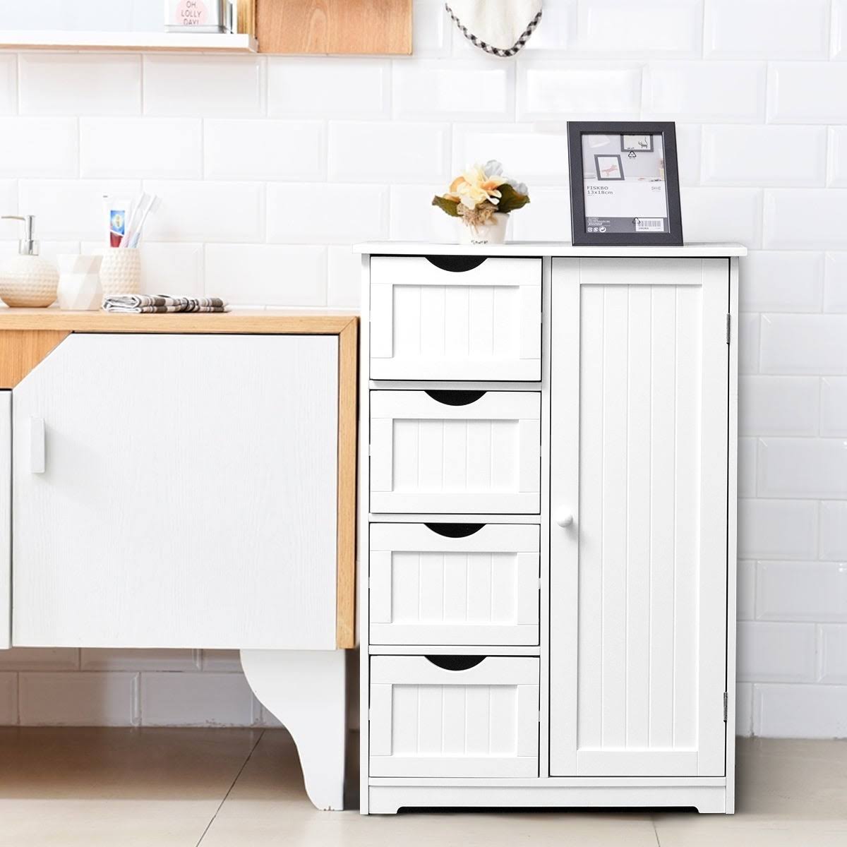 White Wooden Bathroom Cabinet V34286