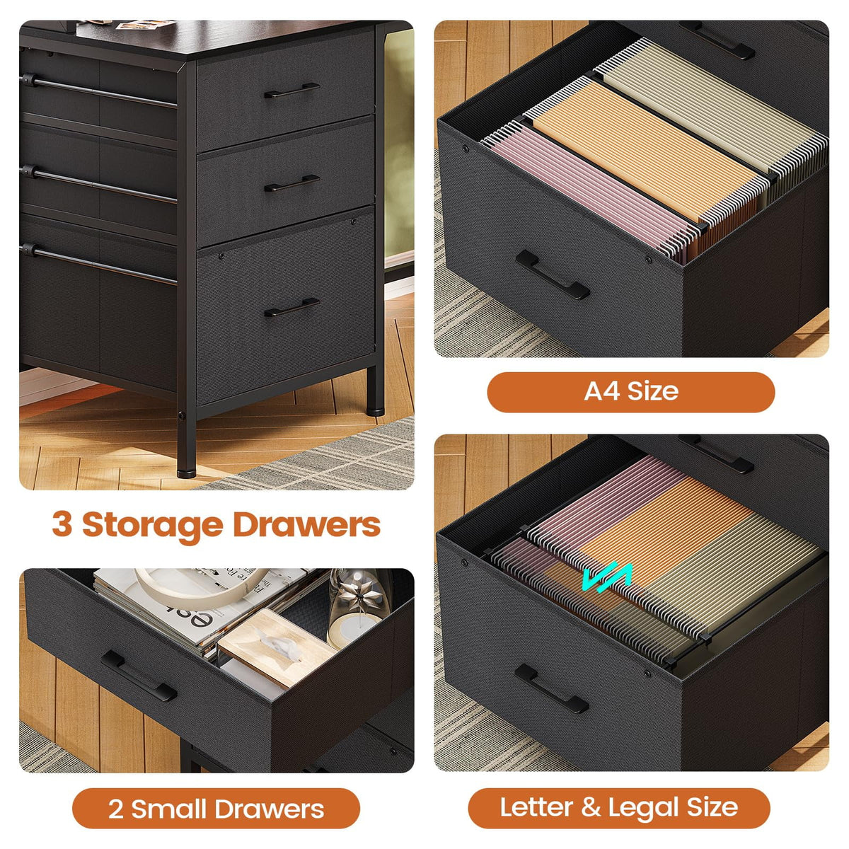 L Shaped Gaming Desk with Hutch and Drawers, Black E978