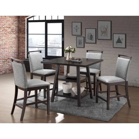 Cappuccino Wood Counter Height Dining Table with Storage Shelves F92045