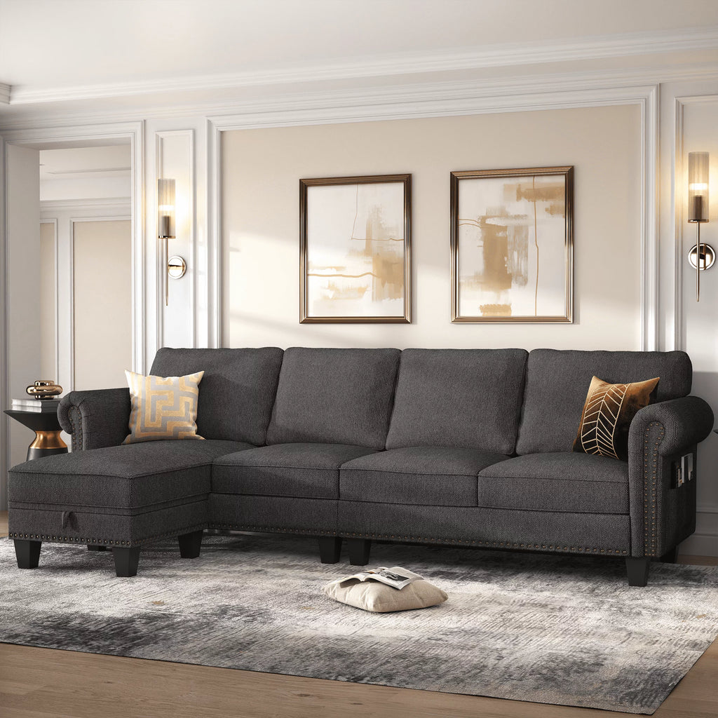 Dark Gray L-Shaped Sectional Sofa with Storage Ottoman E45708