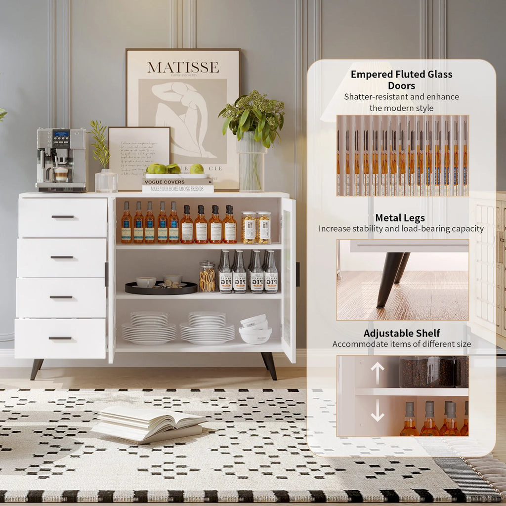 Storage Cabinet with 4 Drawers & 2 Tempered Glass Doors B5109
