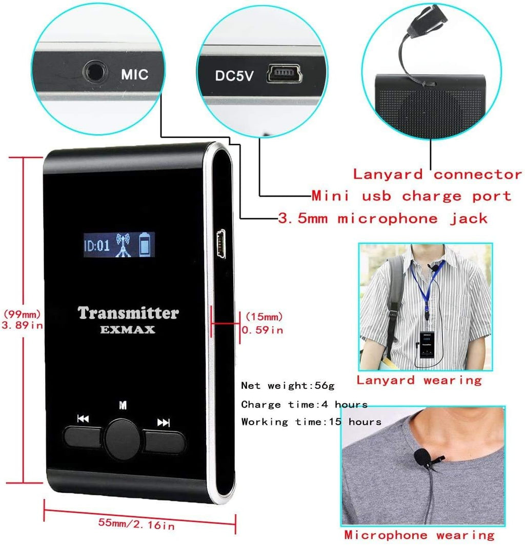 1 Transmitter 15 Receivers Wireless Tour Guide System with Charge Station E821328