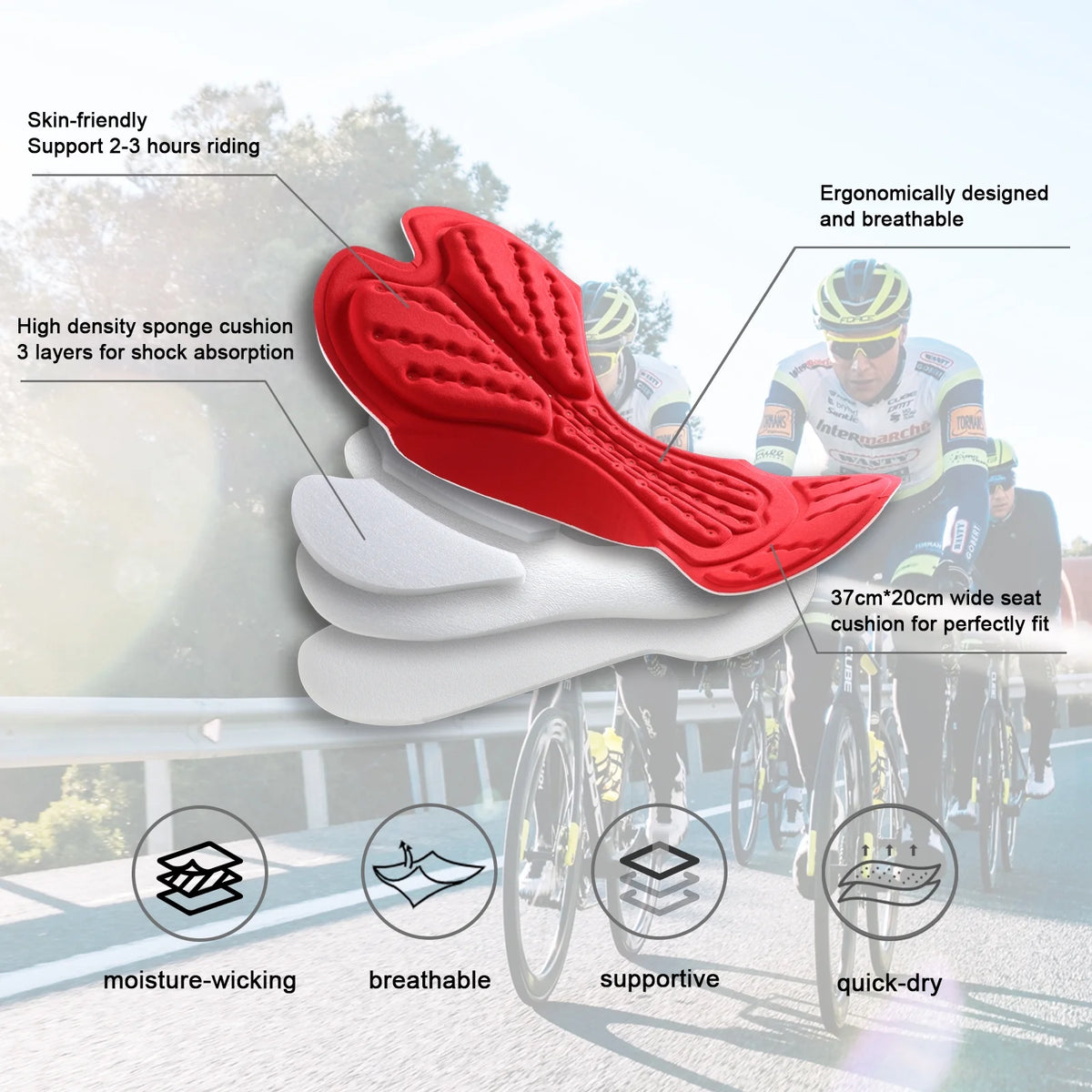 Red 2XL Padded Cycling Shorts S3737