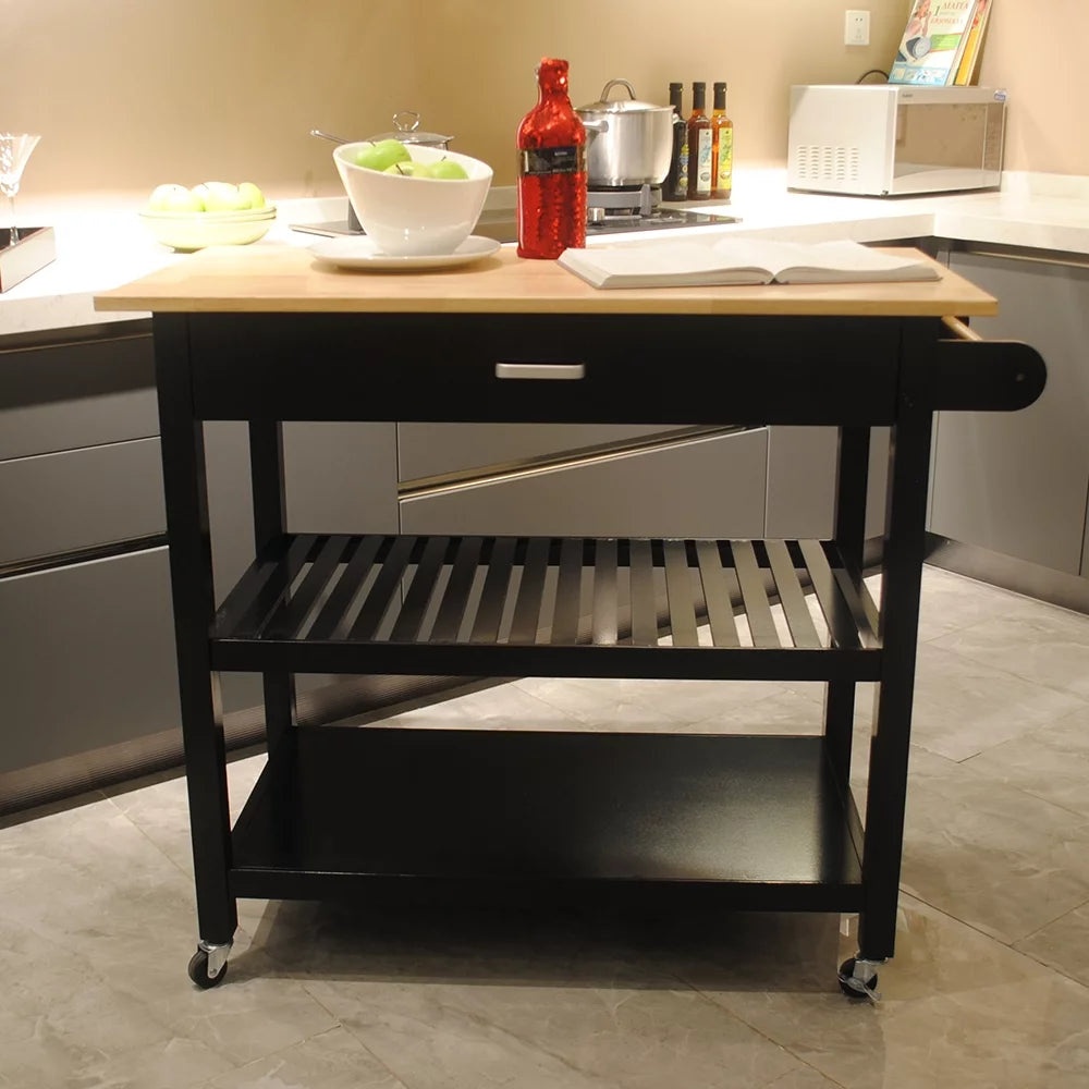 Black 3-Tier Kitchen Cart with Wheels L749
