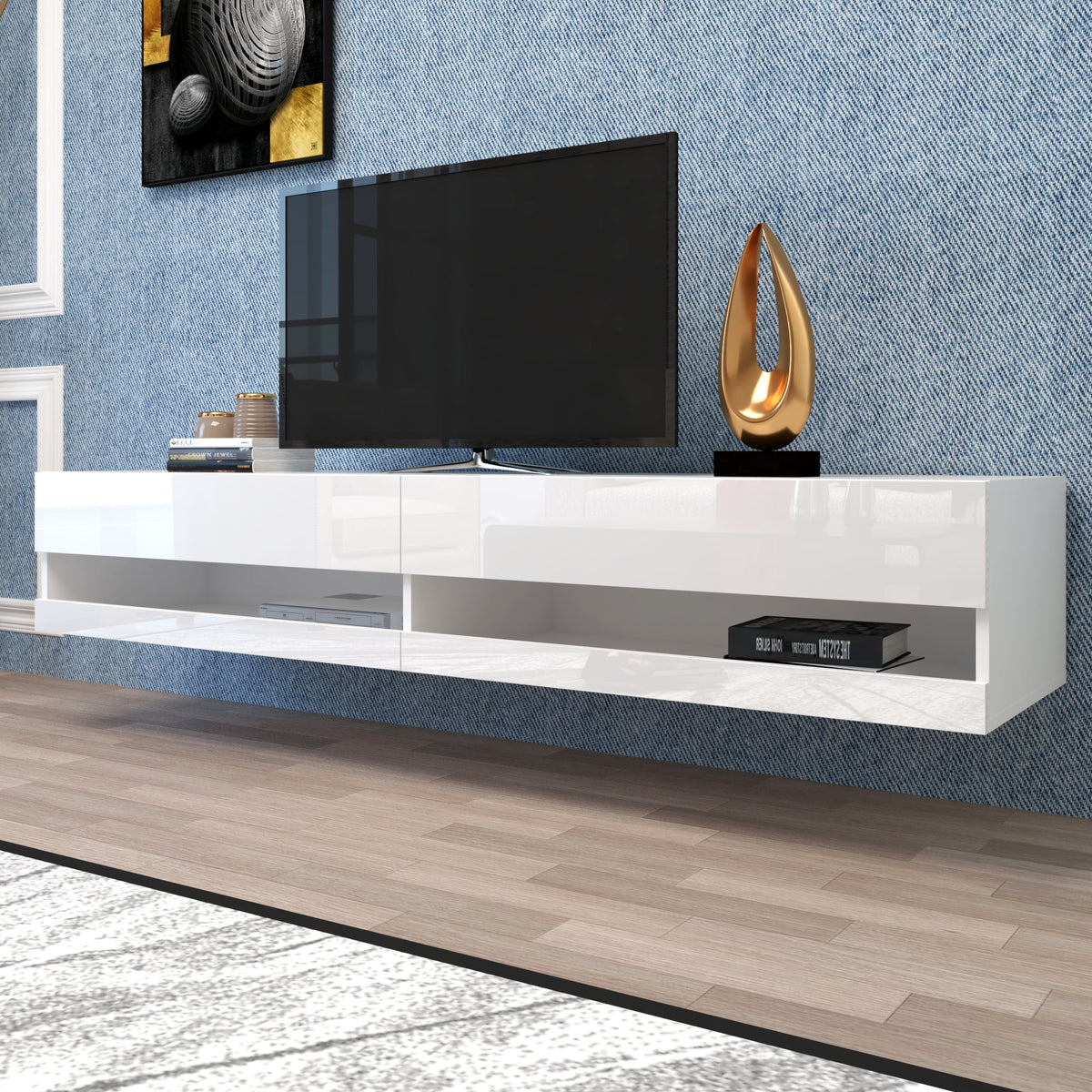 Wall Mounted Floating 80" TV Stand with 20 Color LEDs White A729639