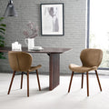 18" Mid Century Leather Dining Chairs, Wood Legged, Set of 2, Brown I484