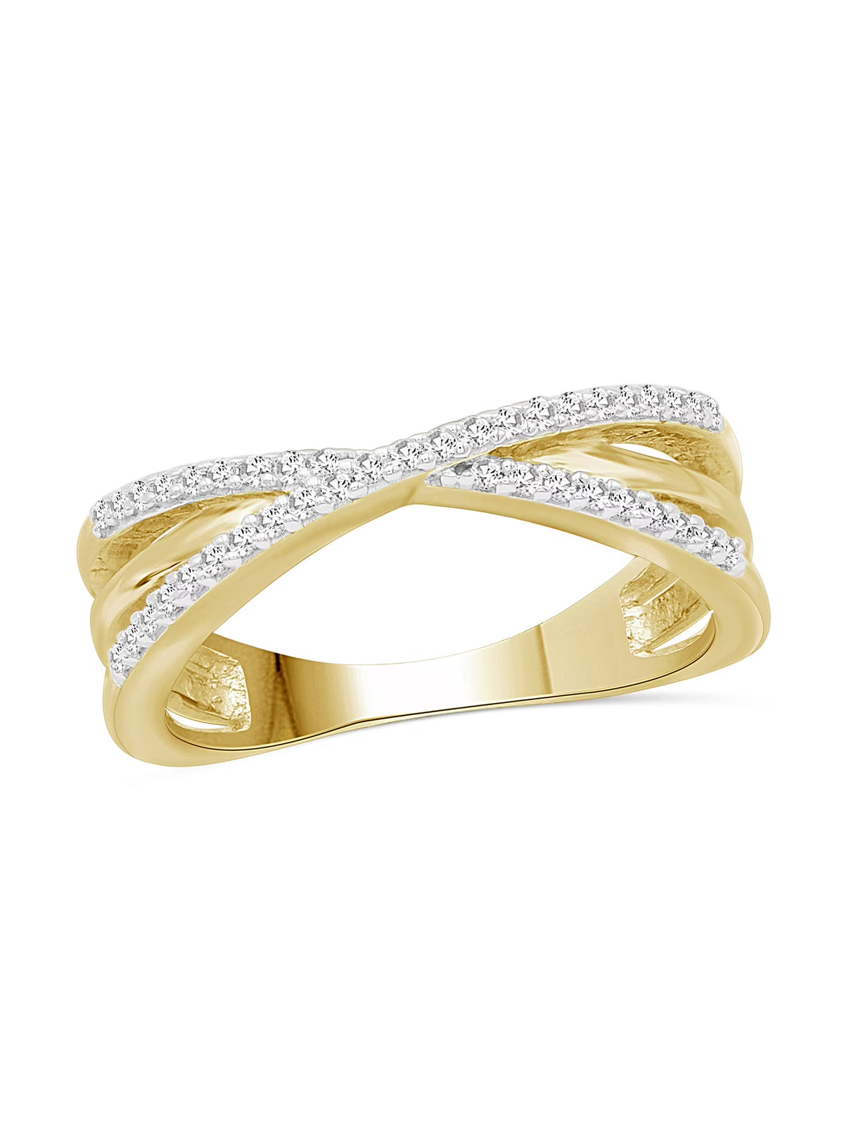 14K Gold Plated Silver Criss Cross Ring with Real Diamond J23324